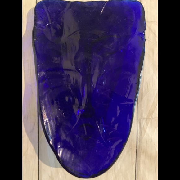 Rare HTF 10.5” Blue Glass Abstract Art Face Mask Sculpture - Picture 7 of 8